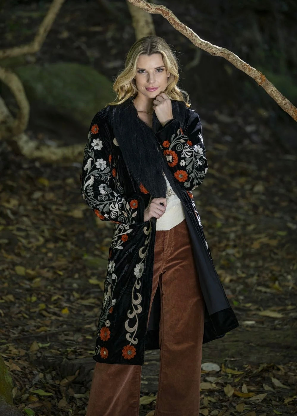 Cienna Designs Long Black Velvet Coat LalaLynnie