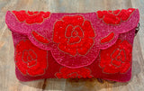 Hot Pink Seed Bead Floral Clutch