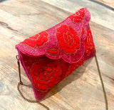 Hot Pink Seed Bead Floral Clutch