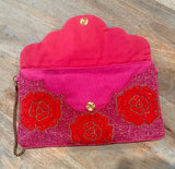 Hot Pink Seed Bead Floral Clutch