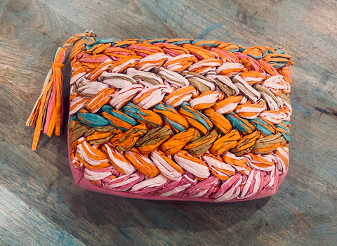 Multi Coloured Raffia Crochet Cotton Handmade Clutch