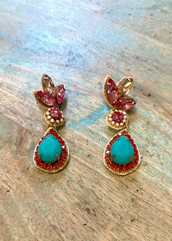 Pink and Turquoise Drop Earrings