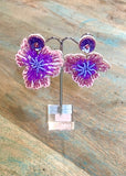 Purple and Pink Sparkling Seed Bead Flower Earrings.